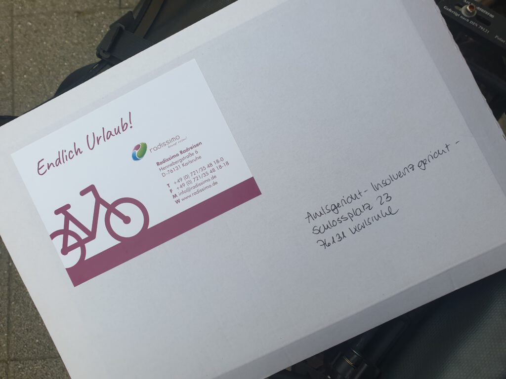 Kuvert Insolvenzantrag Radissimo Radreisen