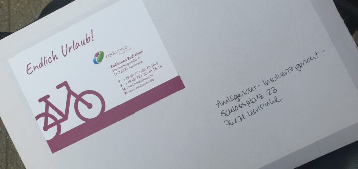Kuvert Insolvenzantrag Radissimo Radreisen